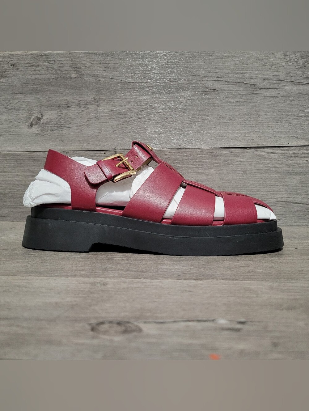 Michael Kors Indy Fisherman Womens Size 8 Leather Sandal Burgandy Purple